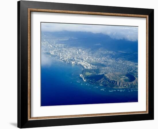 Aerial View of Honolulu, Waikiki and Diamond Head, Oahu, Hawaii, USA-Ethel Davies-Framed Photographic Print