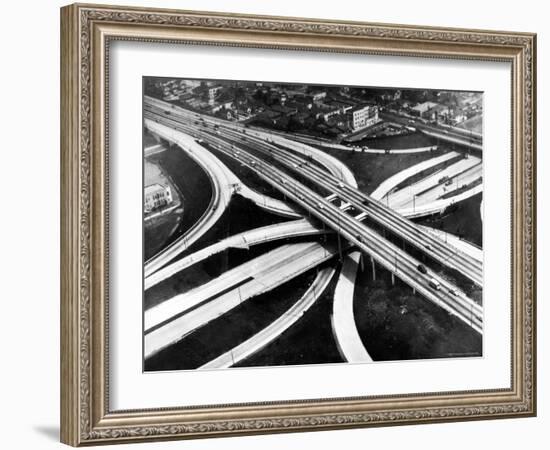 Aerial View of Hub of the Freeway System Including the Hollywood Freeway and the Harbor Freeway-J^ R^ Eyerman-Framed Photographic Print