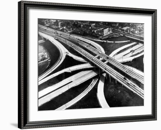 Aerial View of Hub of the Freeway System Including the Hollywood Freeway and the Harbor Freeway-J^ R^ Eyerman-Framed Photographic Print