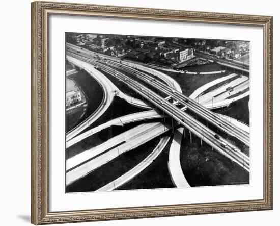 Aerial View of Hub of the Freeway System Including the Hollywood Freeway and the Harbor Freeway-J^ R^ Eyerman-Framed Photographic Print