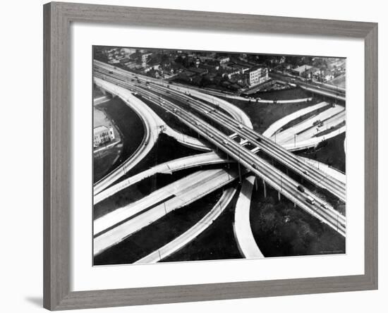 Aerial View of Hub of the Freeway System Including the Hollywood Freeway and the Harbor Freeway-J^ R^ Eyerman-Framed Photographic Print