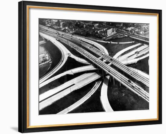 Aerial View of Hub of the Freeway System Including the Hollywood Freeway and the Harbor Freeway-J^ R^ Eyerman-Framed Photographic Print