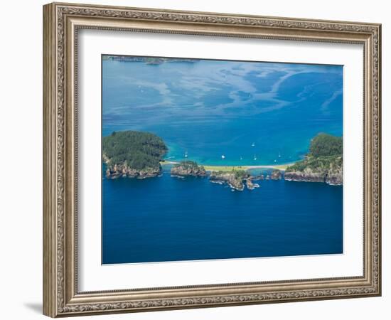 Aerial view of islands in the sea, Motuarohia Island, Bay of Islands, Northland, North Island, N...-null-Framed Photographic Print