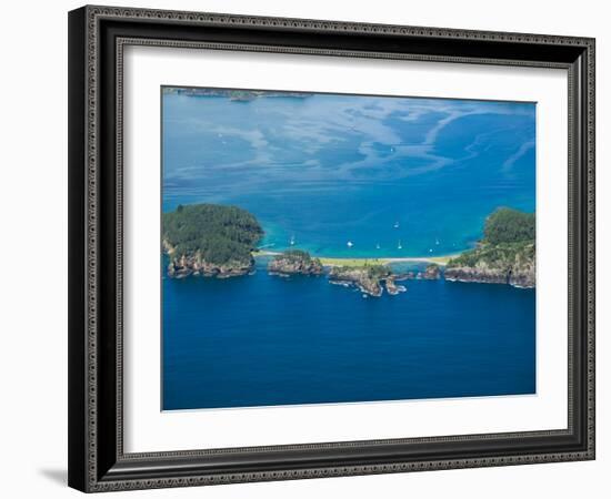 Aerial view of islands in the sea, Motuarohia Island, Bay of Islands, Northland, North Island, N...-null-Framed Photographic Print