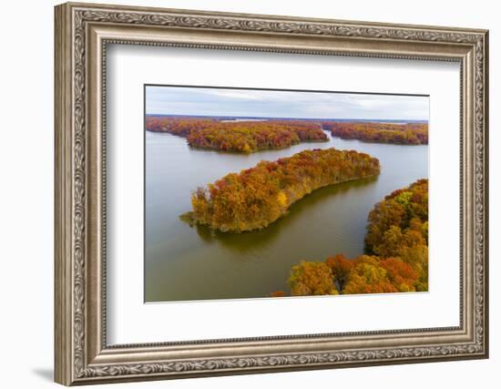 Aerial view of islands on lake, Stephen A. Forbes State Park, Marion Co., Illinois, USA-Panoramic Images-Framed Photographic Print