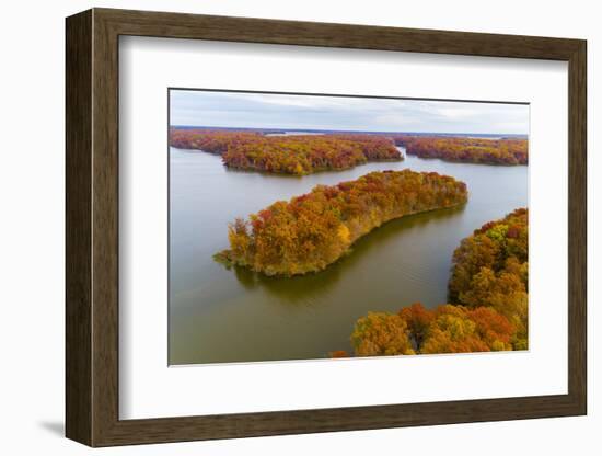 Aerial view of islands on lake, Stephen A. Forbes State Park, Marion Co., Illinois, USA-Panoramic Images-Framed Photographic Print
