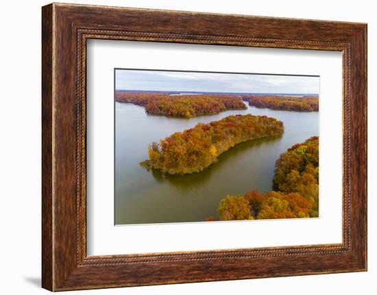 Aerial view of islands on lake, Stephen A. Forbes State Park, Marion Co., Illinois, USA-Panoramic Images-Framed Photographic Print