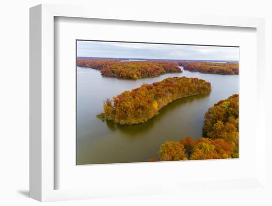 Aerial view of islands on lake, Stephen A. Forbes State Park, Marion Co., Illinois, USA-Panoramic Images-Framed Photographic Print