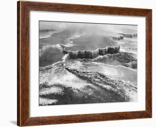 Aerial view of Jupiter Terrace, Yellowstone National Park, Wyoming ca. 1941-1942-Ansel Adams-Framed Art Print