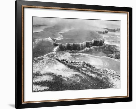 Aerial view of Jupiter Terrace, Yellowstone National Park, Wyoming ca. 1941-1942-Ansel Adams-Framed Art Print