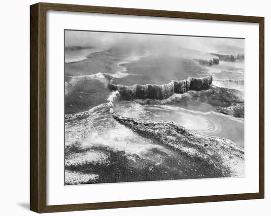 Aerial view of Jupiter Terrace, Yellowstone National Park, Wyoming ca. 1941-1942-Ansel Adams-Framed Art Print