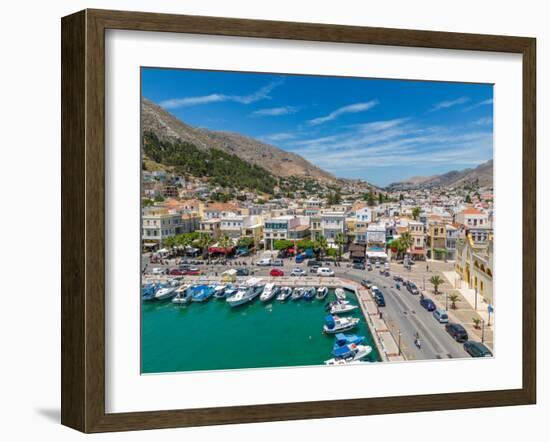 Aerial view of Kalimnos town, Kalimnos, Dodecanese Islands, Greek Islands, Greece, Europe-Frank Fell-Framed Photographic Print