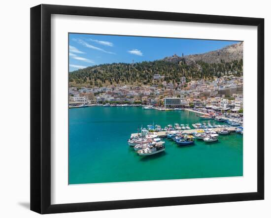 Aerial view of Kalimnos town, Kalimnos, Dodecanese Islands, Greek Islands, Greece, Europe-Frank Fell-Framed Photographic Print