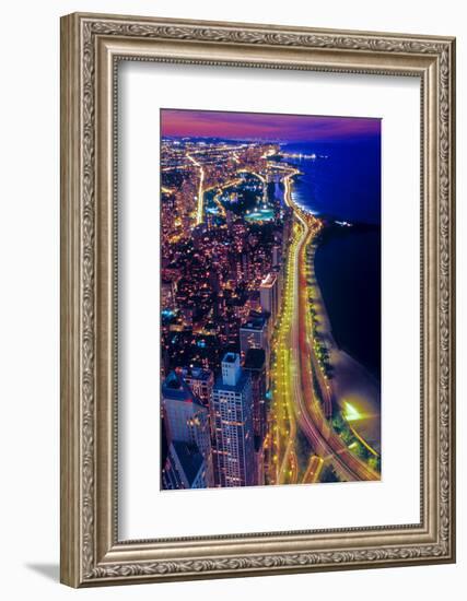 Aerial view of Lake Shore Drive by night, Chicago, Illinois, USA-null-Framed Photographic Print