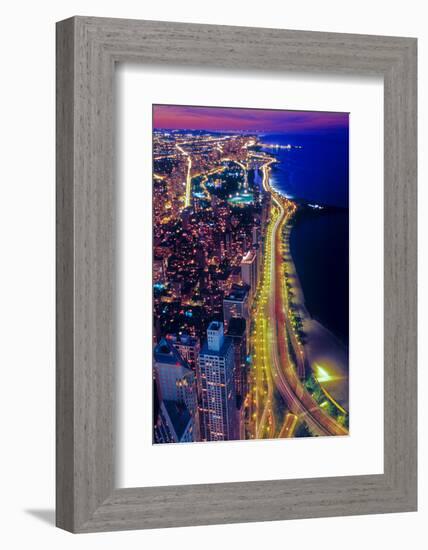 Aerial view of Lake Shore Drive by night, Chicago, Illinois, USA-null-Framed Photographic Print