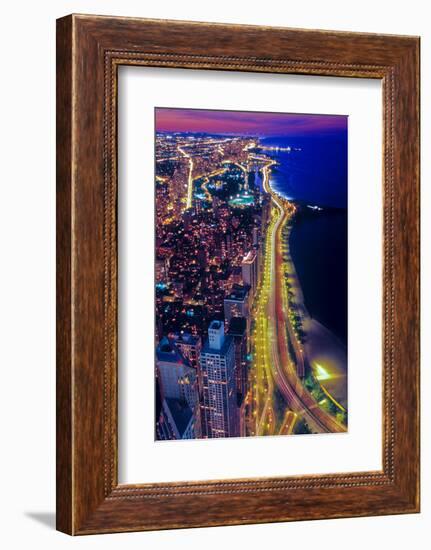 Aerial view of Lake Shore Drive by night, Chicago, Illinois, USA-null-Framed Photographic Print