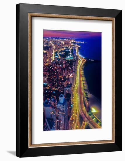 Aerial view of Lake Shore Drive by night, Chicago, Illinois, USA-null-Framed Photographic Print