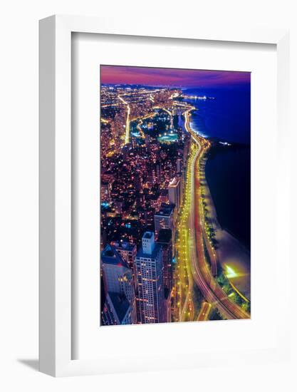 Aerial view of Lake Shore Drive by night, Chicago, Illinois, USA-null-Framed Photographic Print