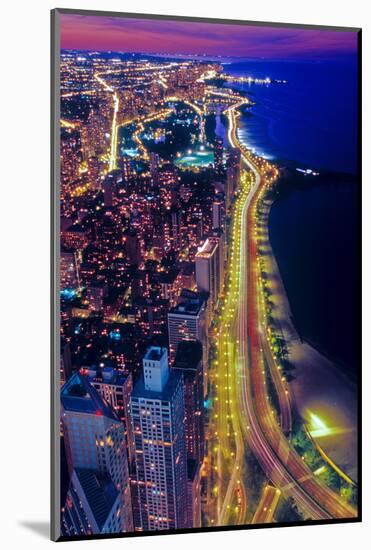 Aerial view of Lake Shore Drive by night, Chicago, Illinois, USA-null-Mounted Photographic Print