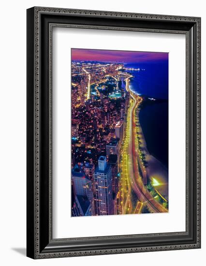 Aerial view of Lake Shore Drive by night, Chicago, Illinois, USA-null-Framed Photographic Print