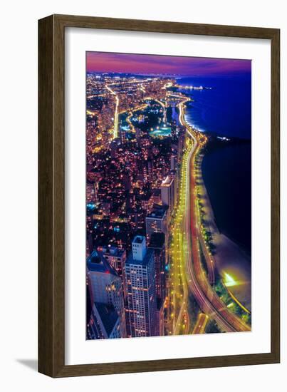 Aerial view of Lake Shore Drive by night, Chicago, Illinois, USA-null-Framed Premium Photographic Print