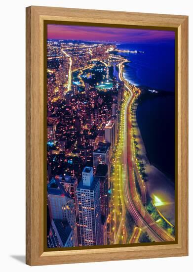 Aerial view of Lake Shore Drive by night, Chicago, Illinois, USA-null-Framed Premier Image Canvas