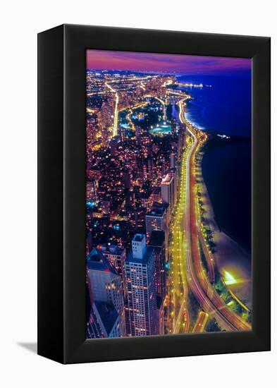 Aerial view of Lake Shore Drive by night, Chicago, Illinois, USA-null-Framed Premier Image Canvas