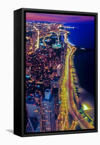 Aerial view of Lake Shore Drive by night, Chicago, Illinois, USA-null-Framed Premier Image Canvas