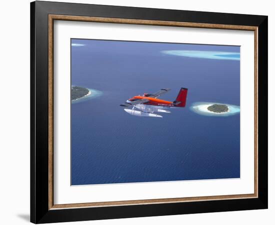 Aerial View of Maldivian Air Taxi Flying Above Islands in the Maldives, Indian Ocean-Papadopoulos Sakis-Framed Photographic Print