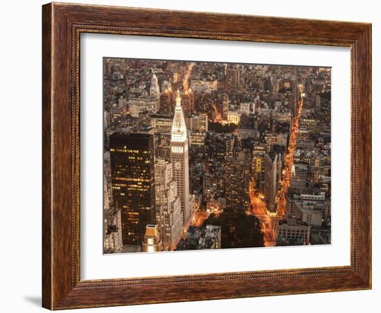 Aerial view of Manhattan with Flatiron Building, NYC-Michel Setboun-Framed Art Print