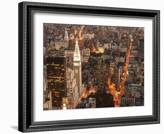 Aerial view of Manhattan with Flatiron Building, NYC-Michel Setboun-Framed Art Print