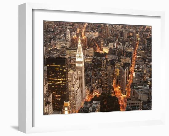 Aerial view of Manhattan with Flatiron Building, NYC-Michel Setboun-Framed Art Print