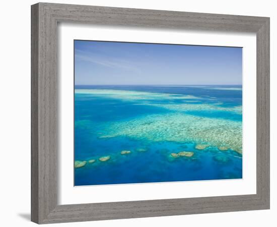 Aerial View of Moore Reef, The Great Barrier Reef, Cairns Area, North Coast, Queensland-Walter Bibikow-Framed Photographic Print