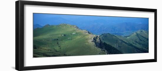 Aerial view of mountain range, Arthaburu Peak, Iraty Mountain, Basque Country, Pyrenees-Atlantiq...-null-Framed Photographic Print