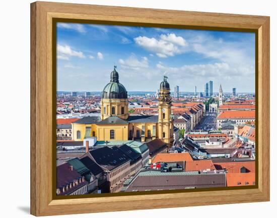 Aerial View of Munich over Theatine Church of St. Cajetan (Theatinerkirche St. Kajetan) and Odeonpl-f9photos-Framed Premier Image Canvas