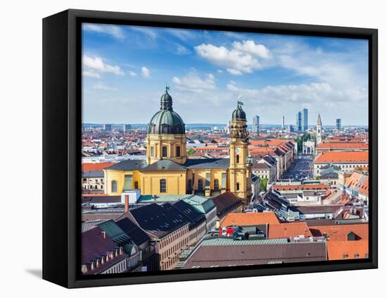 Aerial View of Munich over Theatine Church of St. Cajetan (Theatinerkirche St. Kajetan) and Odeonpl-f9photos-Framed Premier Image Canvas