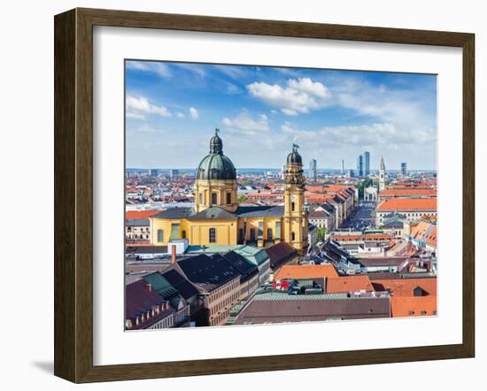 Aerial View of Munich over Theatine Church of St. Cajetan (Theatinerkirche St. Kajetan) and Odeonpl-f9photos-Framed Photographic Print