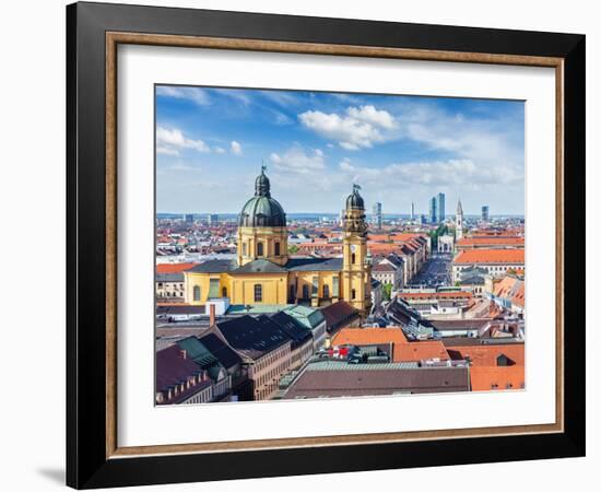 Aerial View of Munich over Theatine Church of St. Cajetan (Theatinerkirche St. Kajetan) and Odeonpl-f9photos-Framed Photographic Print