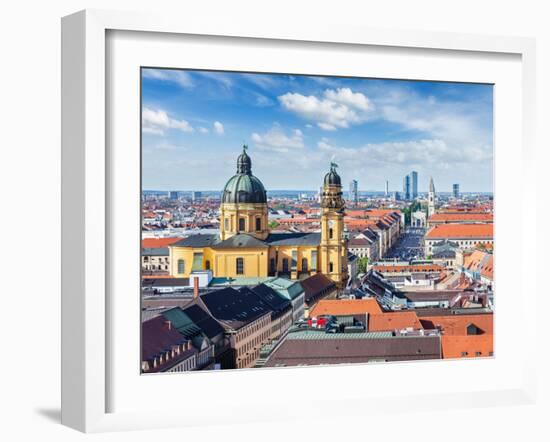 Aerial View of Munich over Theatine Church of St. Cajetan (Theatinerkirche St. Kajetan) and Odeonpl-f9photos-Framed Photographic Print