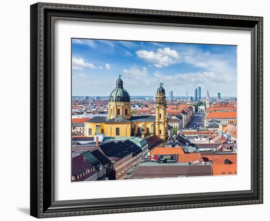 Aerial View of Munich over Theatine Church of St. Cajetan (Theatinerkirche St. Kajetan) and Odeonpl-f9photos-Framed Photographic Print