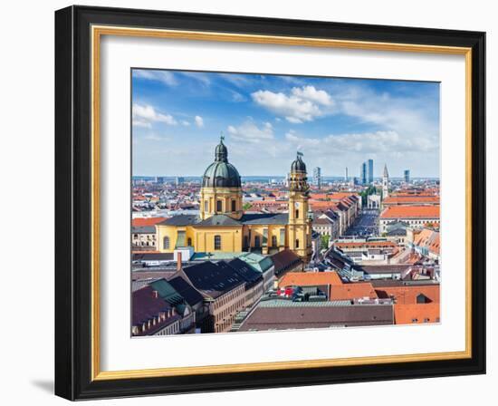 Aerial View of Munich over Theatine Church of St. Cajetan (Theatinerkirche St. Kajetan) and Odeonpl-f9photos-Framed Photographic Print