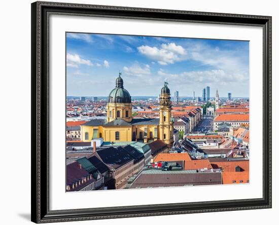 Aerial View of Munich over Theatine Church of St. Cajetan (Theatinerkirche St. Kajetan) and Odeonpl-f9photos-Framed Photographic Print