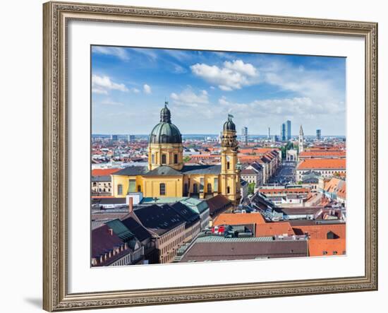 Aerial View of Munich over Theatine Church of St. Cajetan (Theatinerkirche St. Kajetan) and Odeonpl-f9photos-Framed Photographic Print