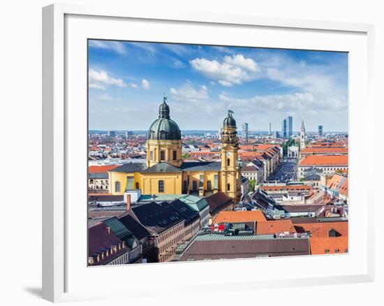 Aerial View of Munich over Theatine Church of St. Cajetan (Theatinerkirche St. Kajetan) and Odeonpl-f9photos-Framed Photographic Print