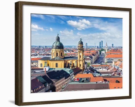 Aerial View of Munich over Theatine Church of St. Cajetan (Theatinerkirche St. Kajetan) and Odeonpl-f9photos-Framed Photographic Print