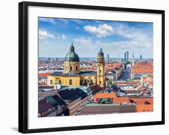 Aerial View of Munich over Theatine Church of St. Cajetan (Theatinerkirche St. Kajetan) and Odeonpl-f9photos-Framed Photographic Print