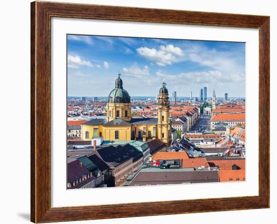 Aerial View of Munich over Theatine Church of St. Cajetan (Theatinerkirche St. Kajetan) and Odeonpl-f9photos-Framed Photographic Print