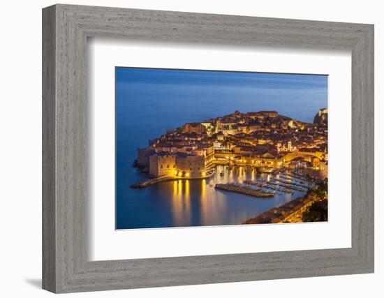 Aerial view of Old Port and Dubrovnik Old Town at night, UNESCO World Heritage Site, Dubrovnik, Dal-Neale Clark-Framed Photographic Print