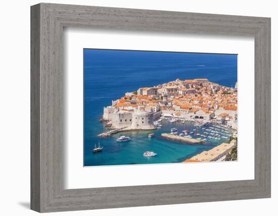 Aerial view of Old Port and Dubrovnik Old town, UNESCO World Heritage Site, Dubrovnik, Dalmatian Co-Neale Clark-Framed Photographic Print