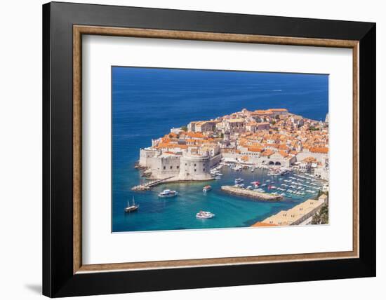 Aerial view of Old Port and Dubrovnik Old town, UNESCO World Heritage Site, Dubrovnik, Dalmatian Co-Neale Clark-Framed Photographic Print